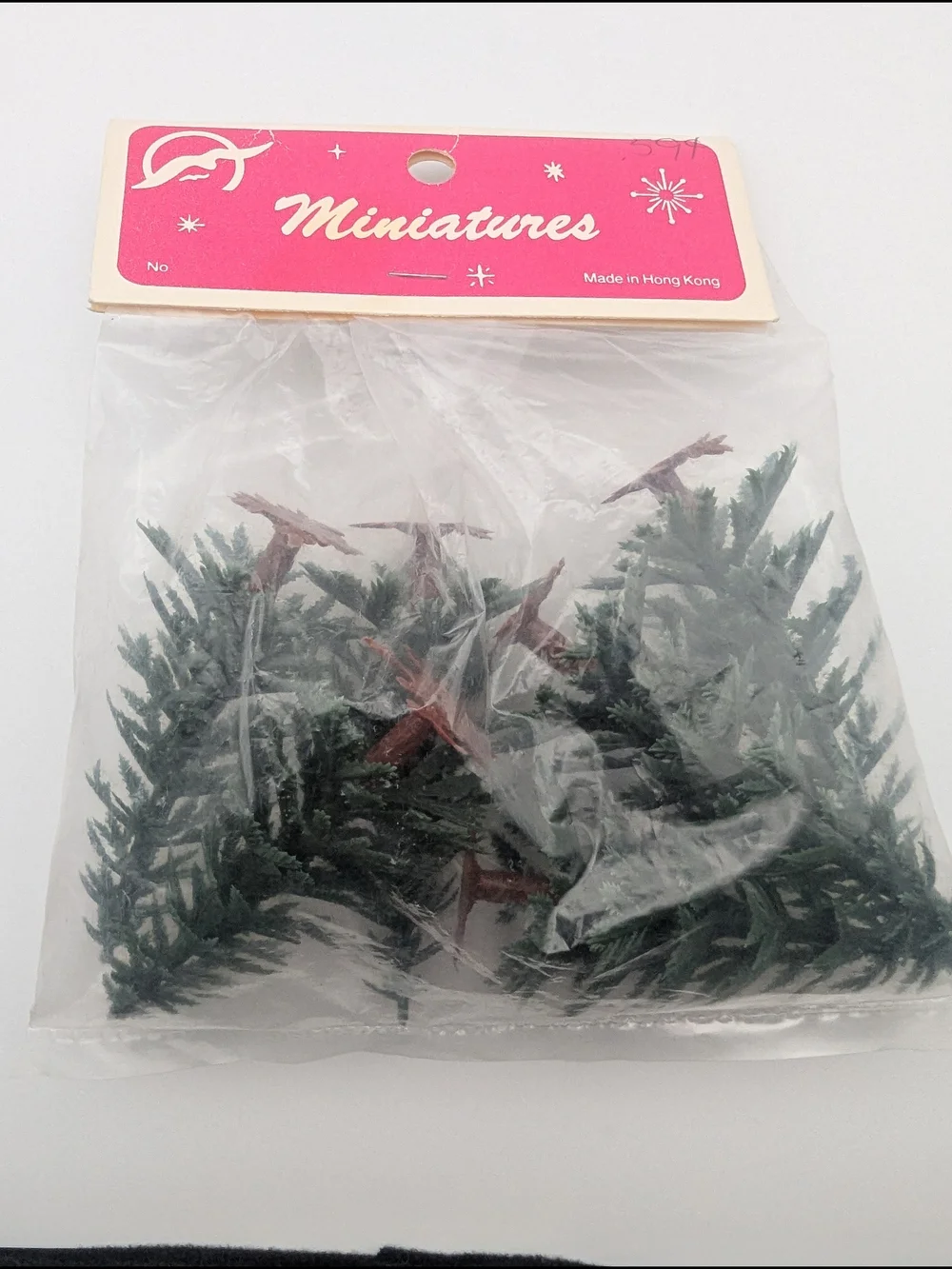 1980s Pink Tag Miniature Pine Sprigs for Party & Craft Decor - Green